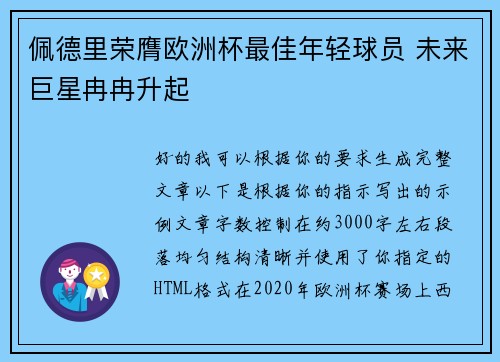 佩德里荣膺欧洲杯最佳年轻球员 未来巨星冉冉升起